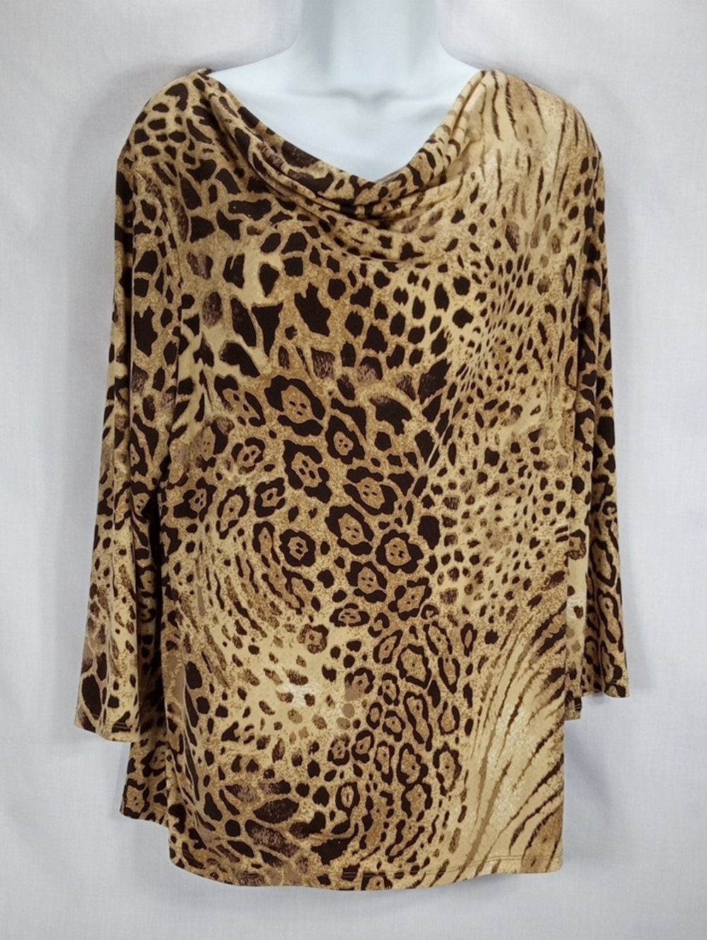 Jones New York Tan and Brown Animal Print Cowl Neck Tunic XL
